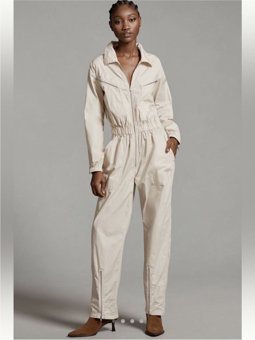 NSF Lane Flight Jumpsuit Anthropologie Creme Zipper Utility Size Small NWT